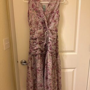 Ann Taylor Petite Ruched Floral Midi Dress - Orchid Glow